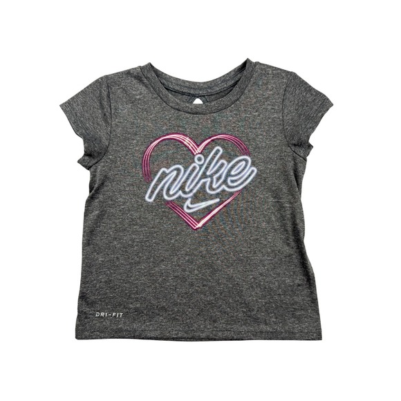 Nike Dri-FIT Short Sleeve T-Shirt Gray Heart Logo Top Size 3T Girl - Picture 1 of 4